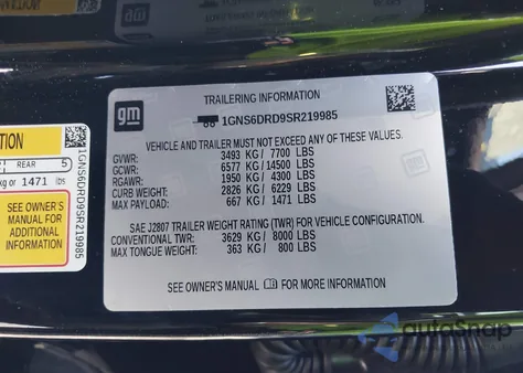 2025 Chevrolet Suburban 4Wd Z71 z USA, uszkodzony, nr VIN 1GNS6DRD9SR219985